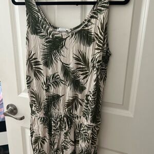 Tropical Leaf Print Sleeveless Jumpsuit